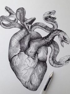 نقاشی با خودکار آلفردو باشا طرح نیش قلب