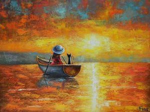 نقاشی های زیبای جیری پتر غروب و قایق