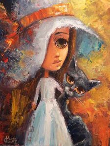نقاشی های زیبای جیری پتر دختر و گربه