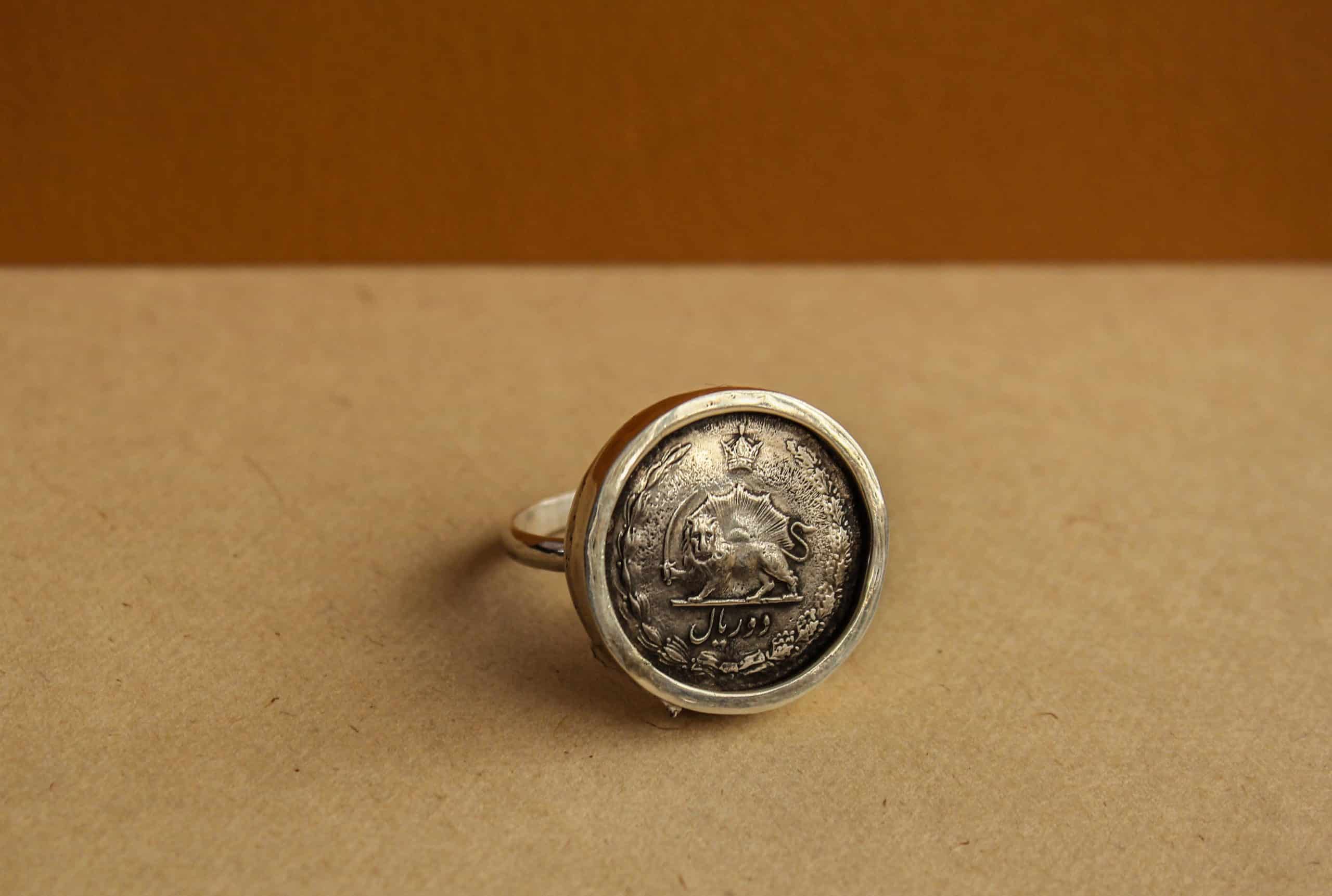 انگشتر نقره مردانه طرح سکه شاهی کد 155