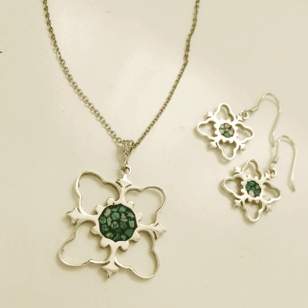 Half-set-of-silver-and-turquoise-flower design-